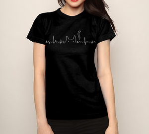 Cat heartbeat heartline T shirt-men woman T shirts-DiamondsKT