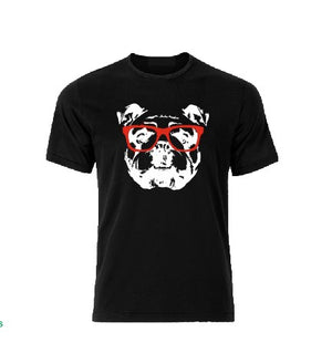 English Bulldog with red sunglasses T shirt-men woman T shirts-DiamondsKT