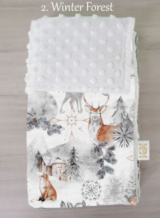 Deers Owls Fox Rabbits Christmas Winter Minky Cotton Blanket Throw in Gift box, Newborn Baby Boy Girl Toddler Kids size First Christmas Gender Neutral gift in Box