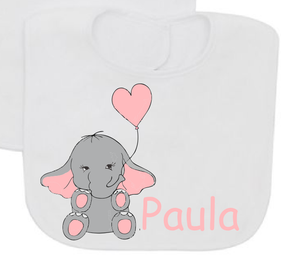 Baby elephant light pink personalizated with baby name baby bib-Baby Bibs-DiamondsKT