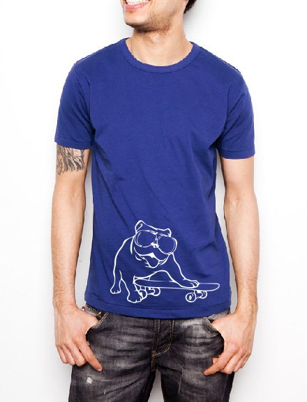 English Bulldog skateboardist with sunglasses T shirt-men woman T shirts-DiamondsKT