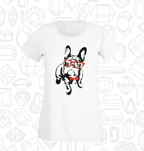 French Bulldog with red sunglasses and bow tie T shirt-men woman T shirts-DiamondsKT