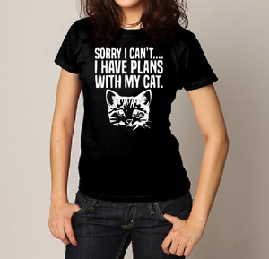Sorry I can't I have plans with my cat T shirt-men woman T shirts-DiamondsKT