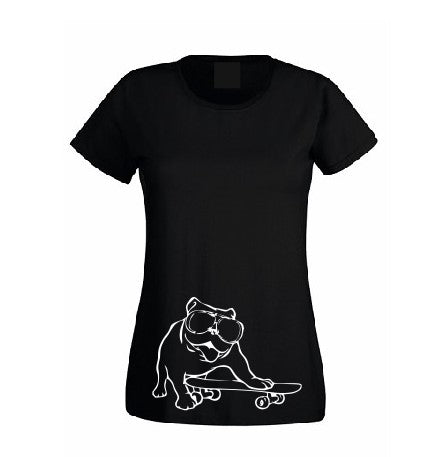 English Bulldog skateboardist with sunglasses T shirt-men woman T shirts-DiamondsKT