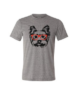Yorkshire terrier dog with red sunglasses T shirt-men woman T shirts-DiamondsKT